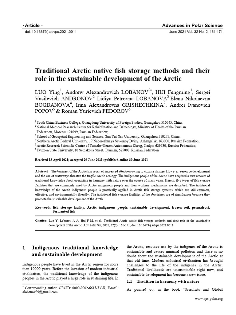 8. Traditional Arctic native fish storage methods and their role in the