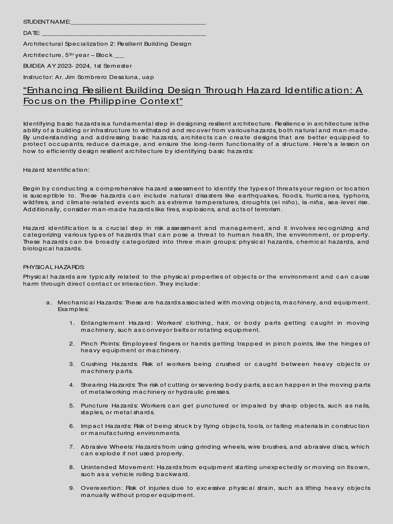 Architectural Specialization 2 Resilient Building Design Pdf