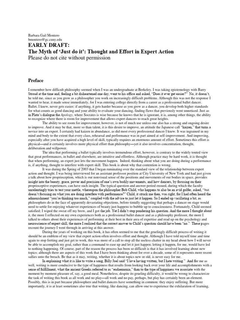 Early draft the myth of just do it thought and effort in expert