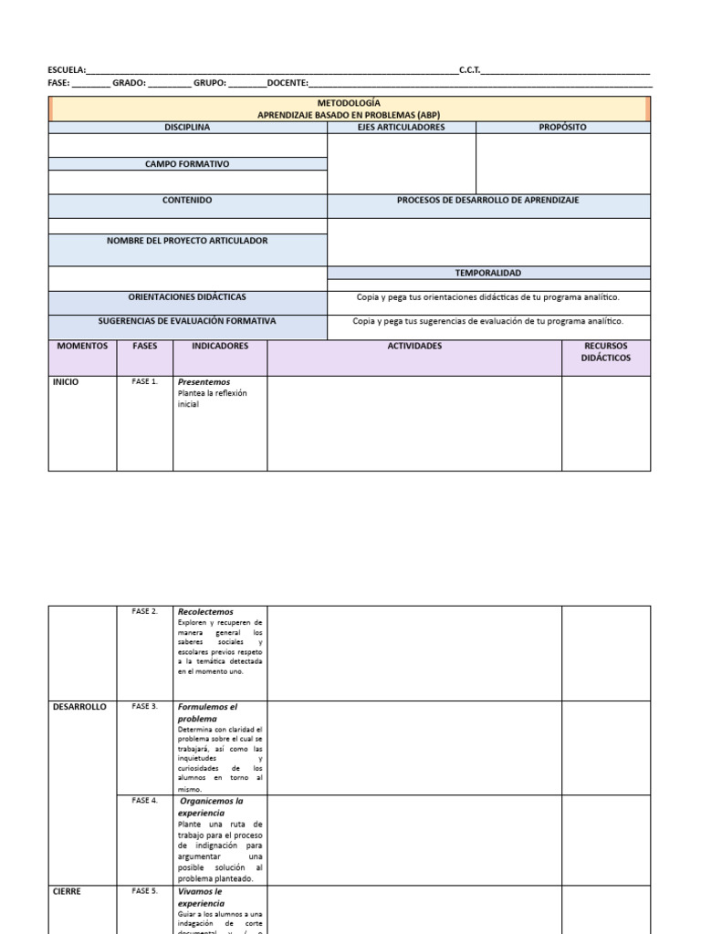 Planeación ABP: Guía y Formato | PDF | Evaluación | Aprendizaje