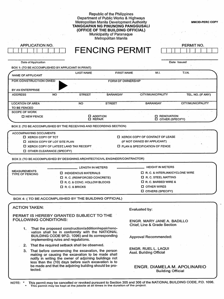 Fencing Permit Form PDF
