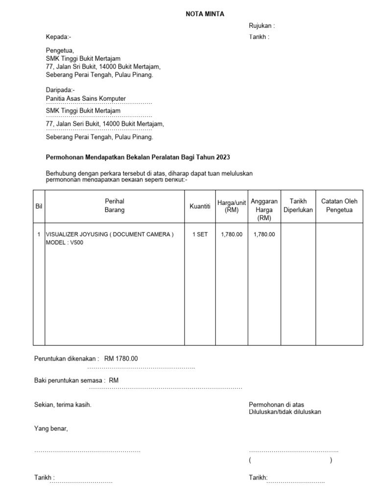 Nota Minta Visualizer | PDF