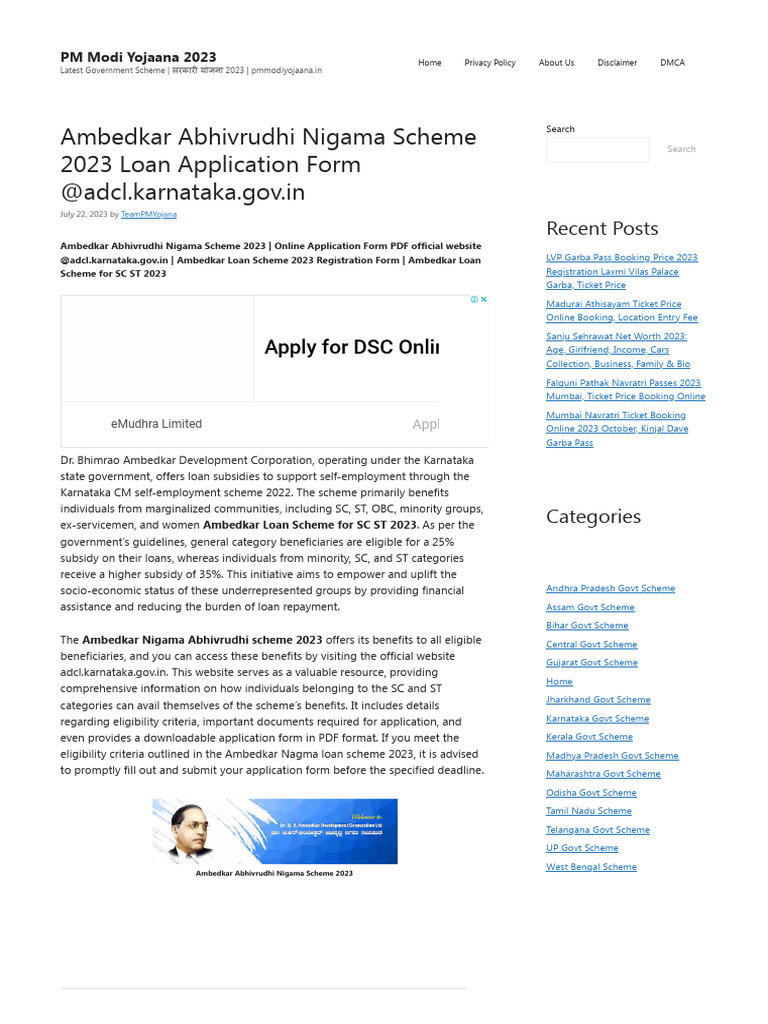 Ambedkar Abhivrudhi Nigama Scheme 2023 Loan Application Form PDF