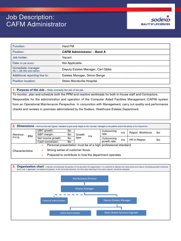 CAFM Administrator Job Description PDF Occupational Safety And Health Safety