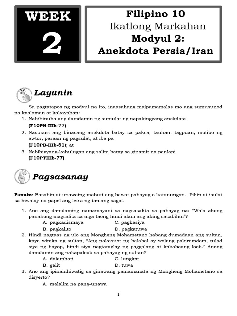 Filipino 10 3rd quarter module 2 pdf