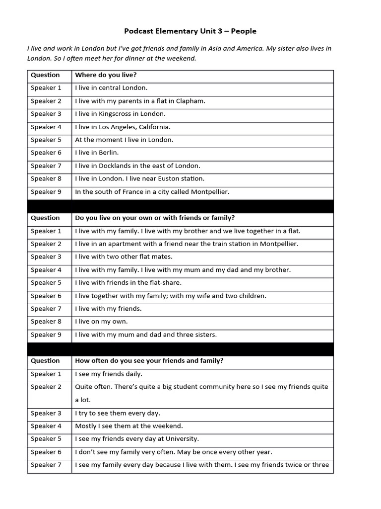 Speakout Podcast Elementary Unit 3 | PDF | Nutrition | Diet & Nutrition