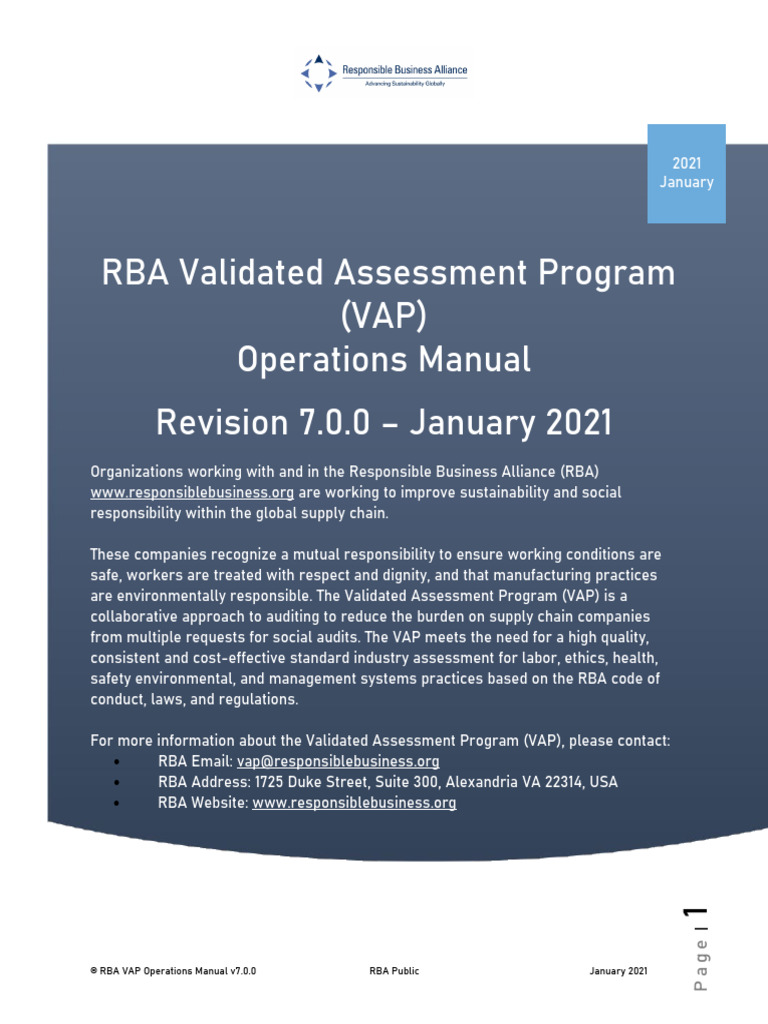 RBA VAP Operations Manual Overview | PDF