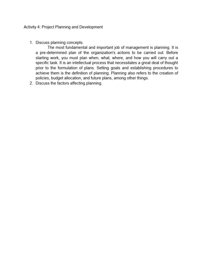 Activity 4 Project Planning and Development | PDF | Career & Growth ...