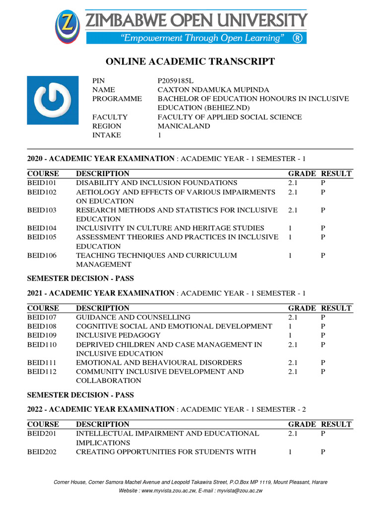 Examination Transcript p2059185l | PDF