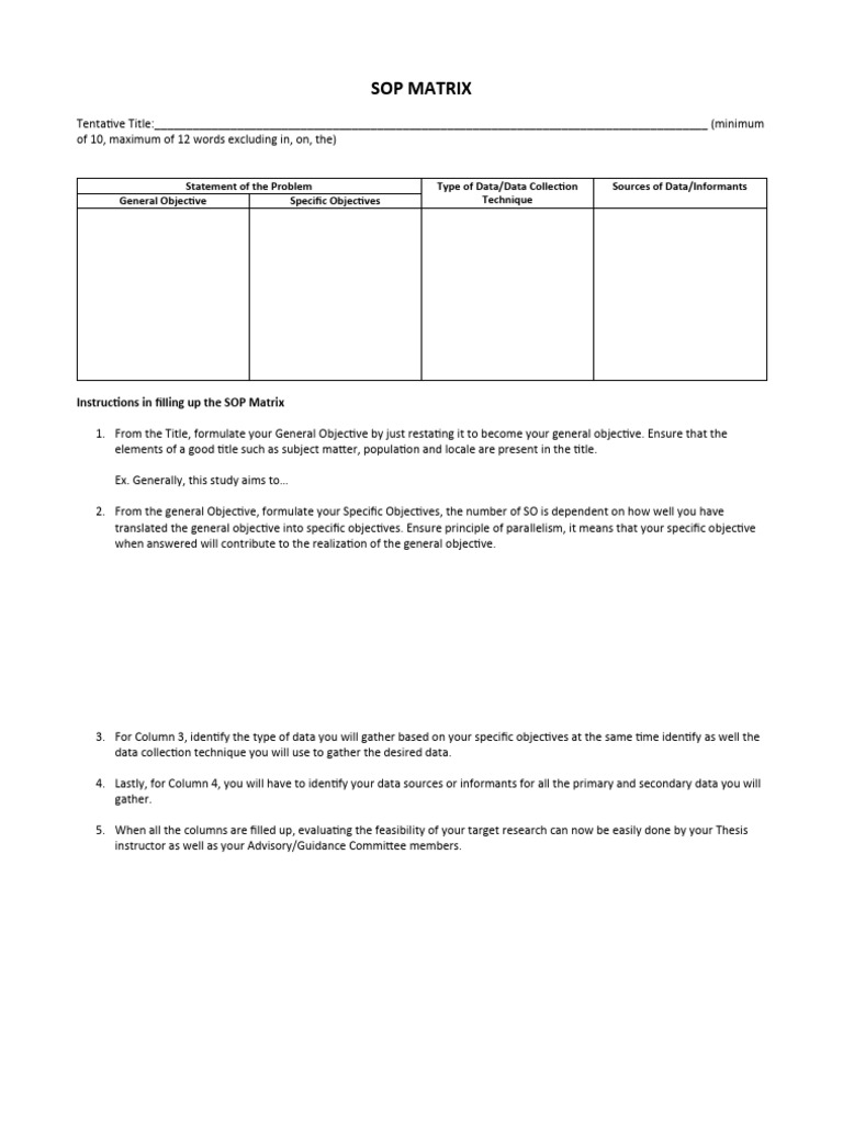 SOP Matrix for Research Objectives | PDF