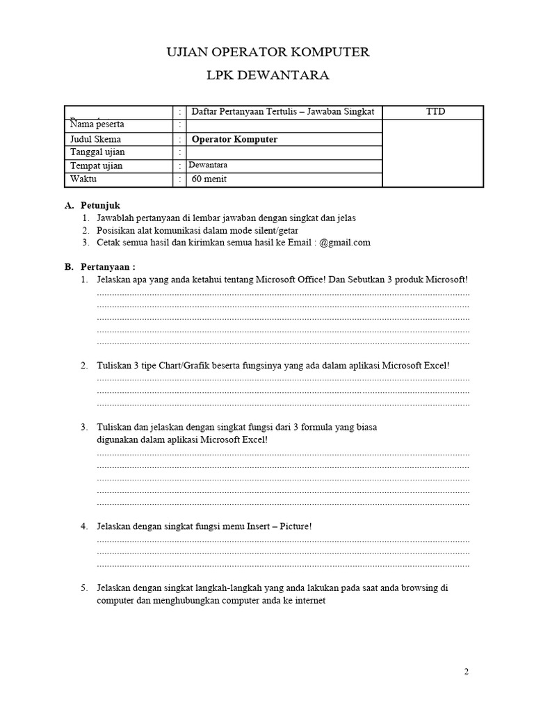 Ujian Operator Komputer Junior | PDF | Teknologi & Rekayasa
