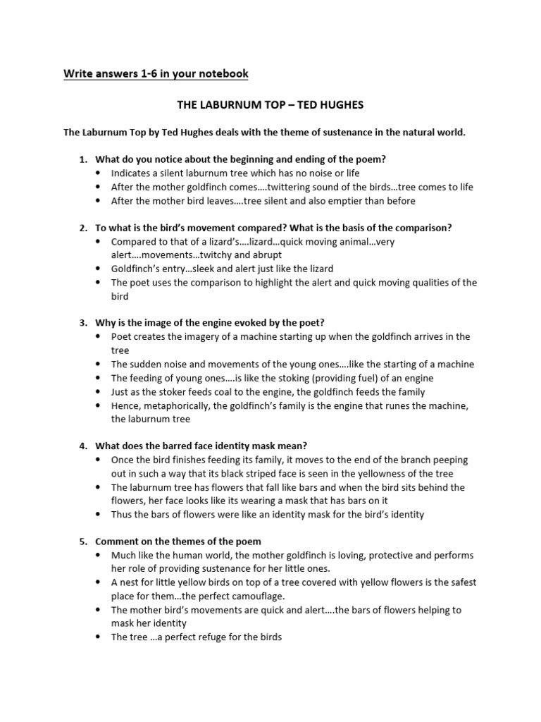 Laburnum Top Notes PDF Poetry