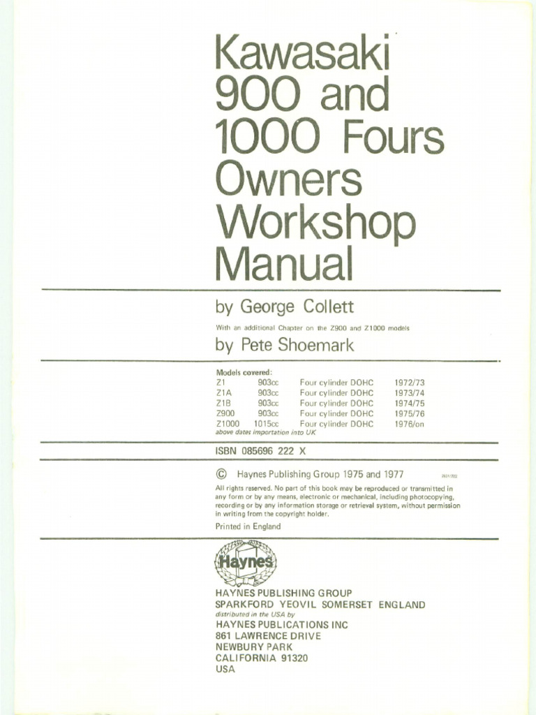 Kawasaki KZ900 Service Manual Haynes | PDF