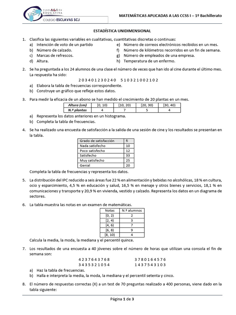 UD 1 Ejercicios Estadística Unidimensional PDF