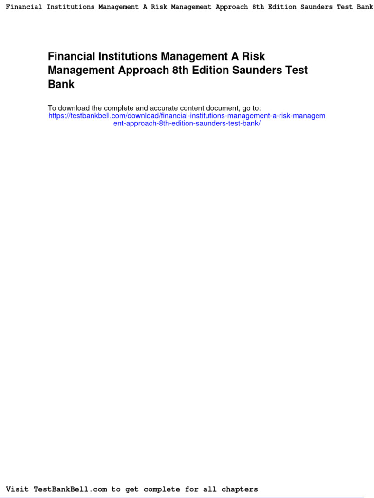 Financial Institutions Management A Risk Management Approach 8th