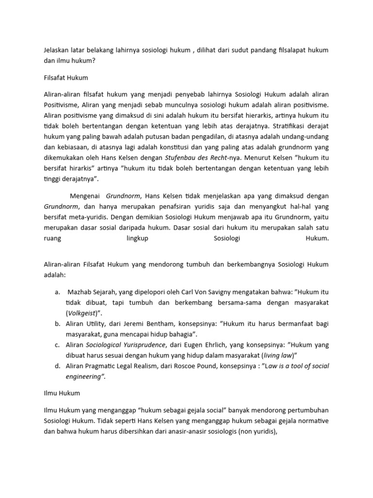 Jelaskan Latar Belakang Lahirnya Sosiologi Hukum PDF