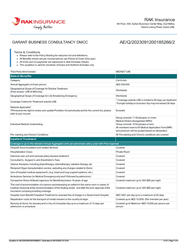 RAK Health Insurance Benefits Overview | PDF | Dentistry | Patient