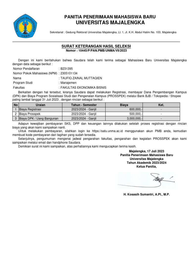 Penerimaan Mahasiswa Baru UNMA 2023 | PDF