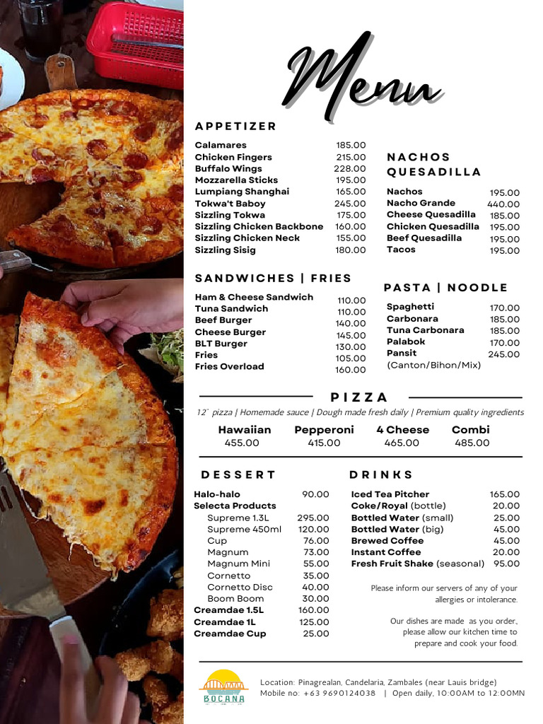 Bocana Restaurant Menu Overview | PDF | Hamburgers | Grilling