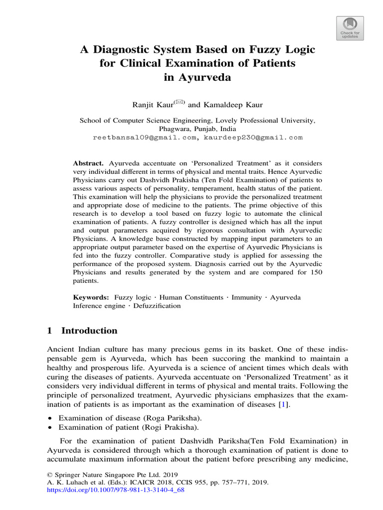 A diagnostic system based on fuzzy logic for clinical examination of