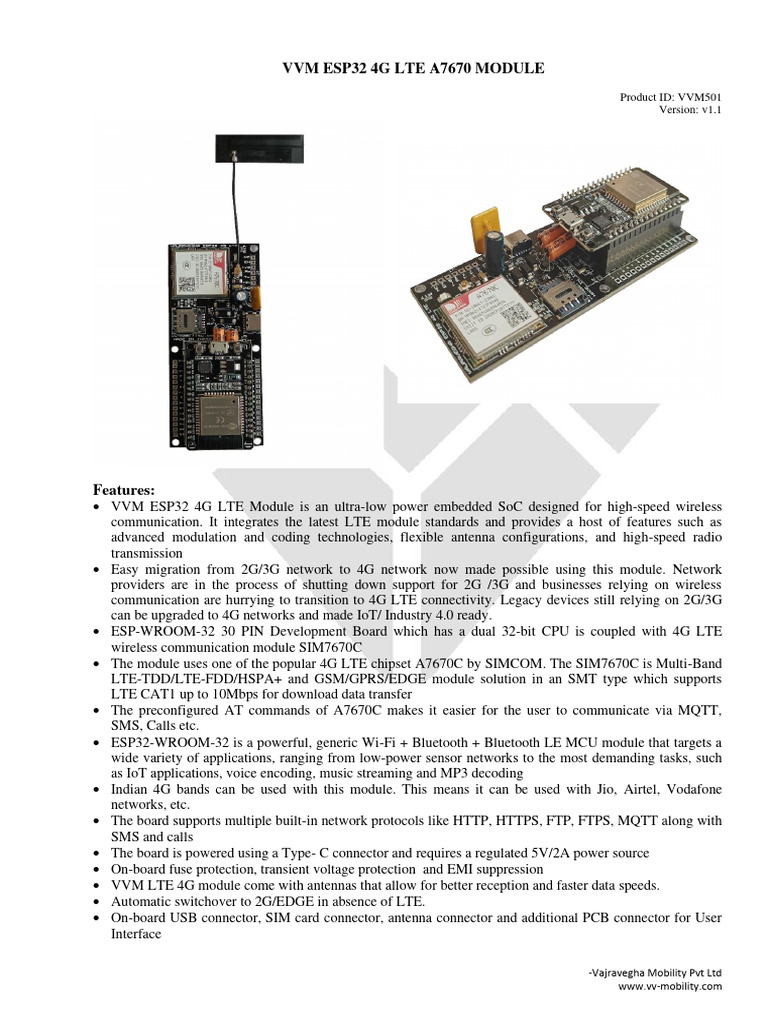 ESP32 4G LTE A7670 Module Overview | PDF | 4 G | Computer Network