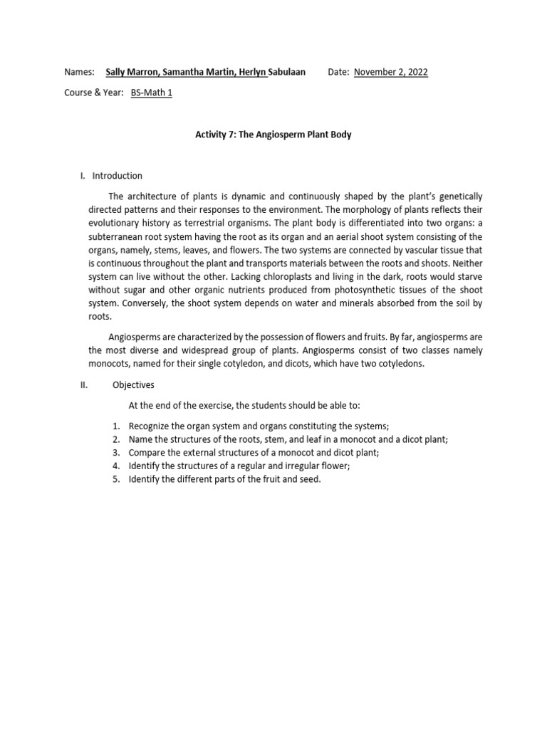 Angiosperm Plant Body Overview | PDF | Flowers | Leaf