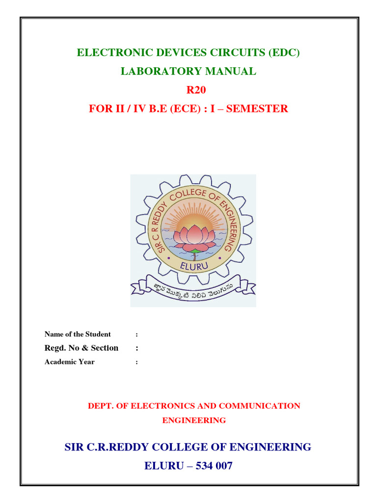 EDC Lab Manual for ECE II/IV Students | PDF | Rectifier | P–N Junction