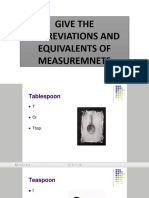 Giving The Abbreviations and Equivalents of Measurements