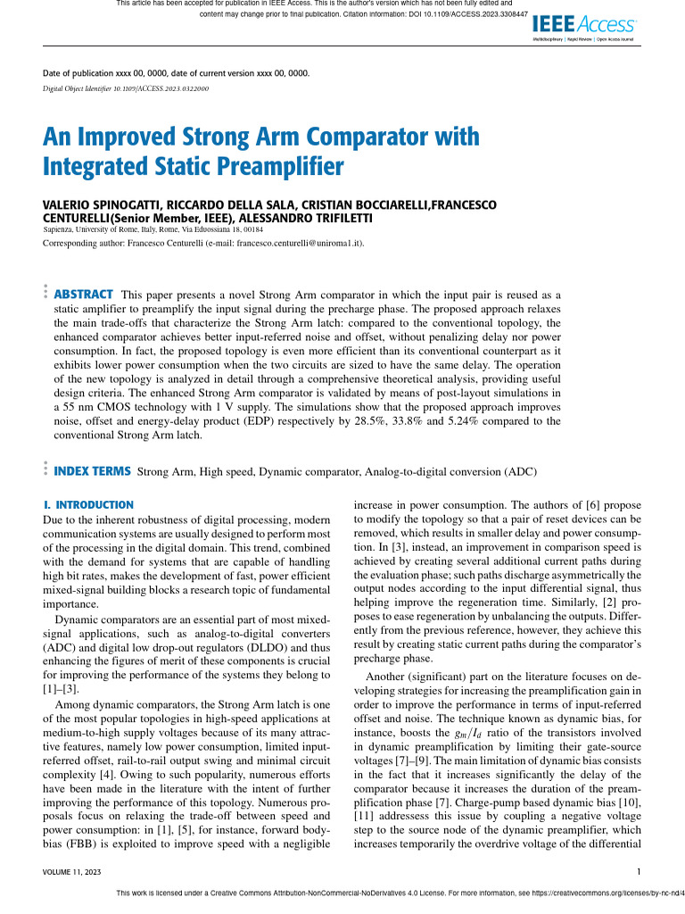 An Improved Strong Arm Comparator With Integrated Static Preamplifier