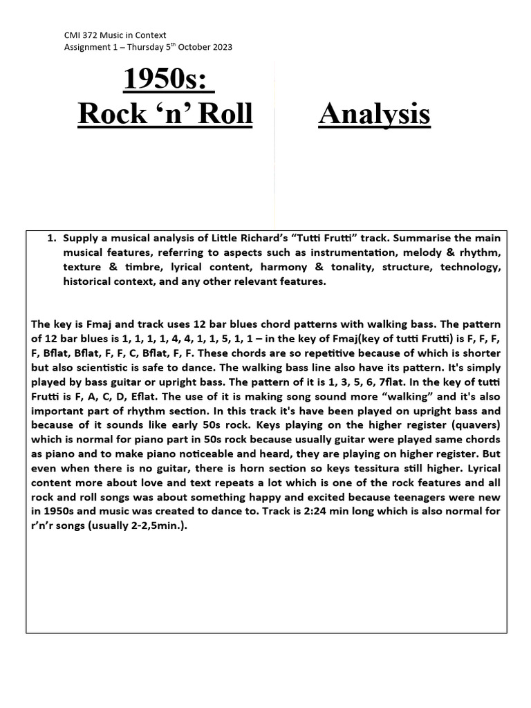 Rock N Roll Assignment 1 October 2023 Pdf Rock And Roll Blues