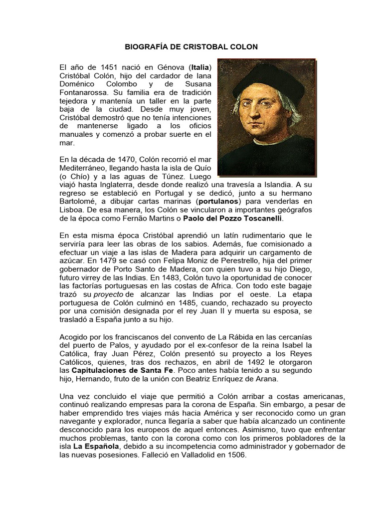Biografia cristobal colon pdf cristobal colon