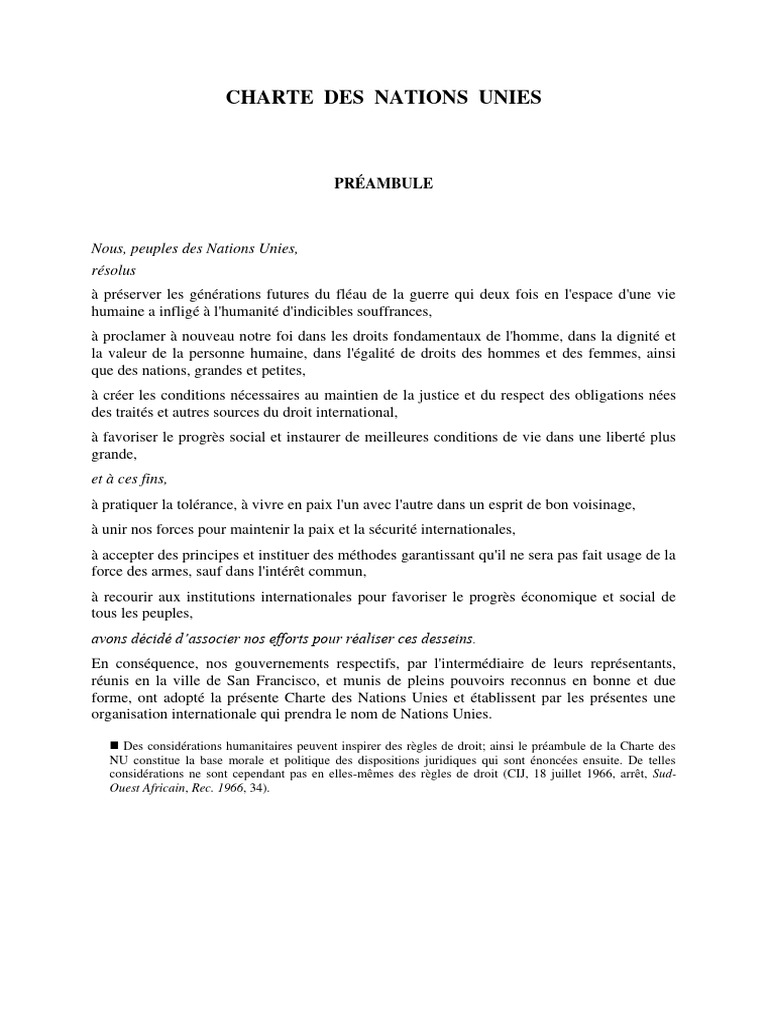 Charte des Nations Unies : Principes et Objectifs | PDF | Sciences sociales