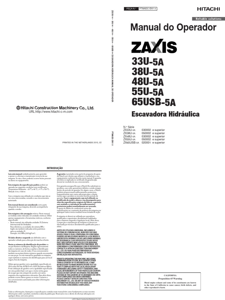 Manual Do Operador Hitachi ZX33U-5 - ZX55U-5 | PDF | Ar
