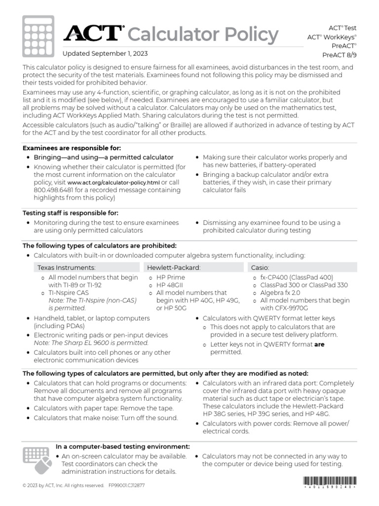 Act calculator policy pdf calculator hewlett packard