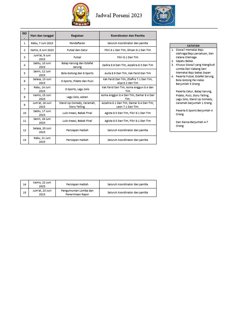 Jadwal porseni pdf