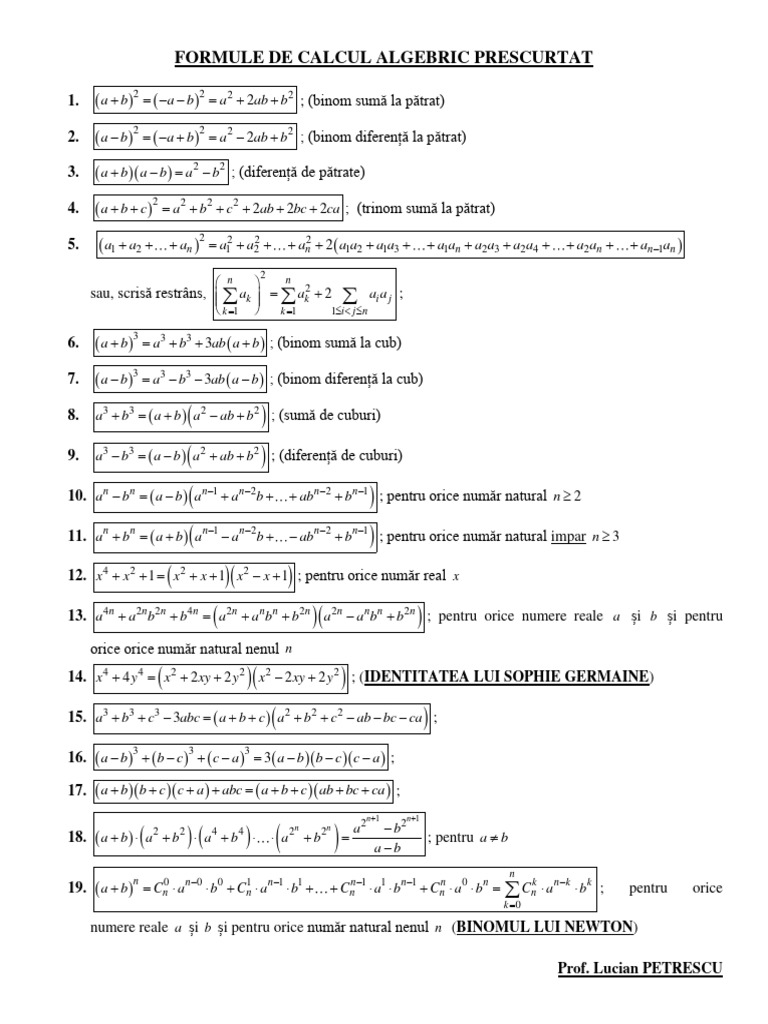 Formule calcul prescurtat pdf