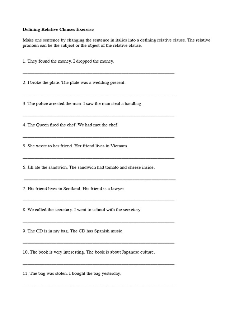 English Grammar Exercises For B1- Defining Relative Clauses – HGITHU