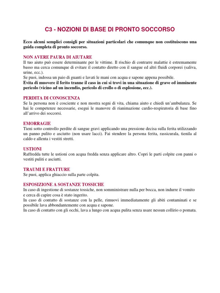 Nozioni Di Base Di Pronto Soccorso. | PDF