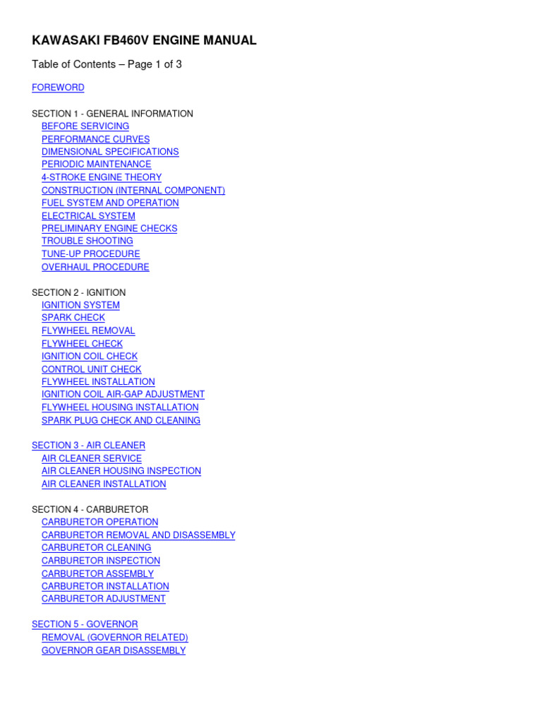 Kawasaki FB460V Engine Manual | PDF