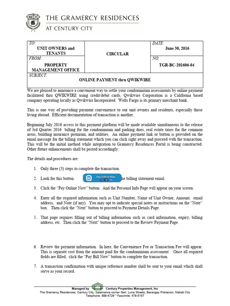 Online Condo Payments via Qwikwire | PDF | Payments | Debit Card