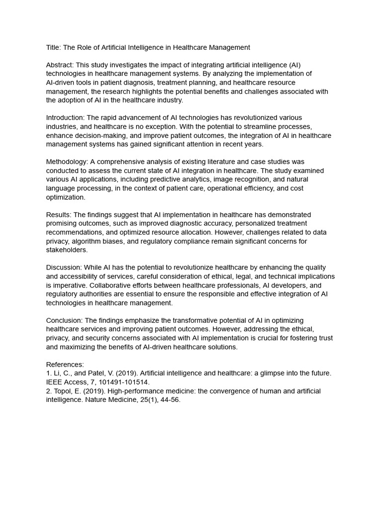 ROLE OF ARTIFICIAL INTELLIGENCE IN HEALTHCARE PDF intelligence overview