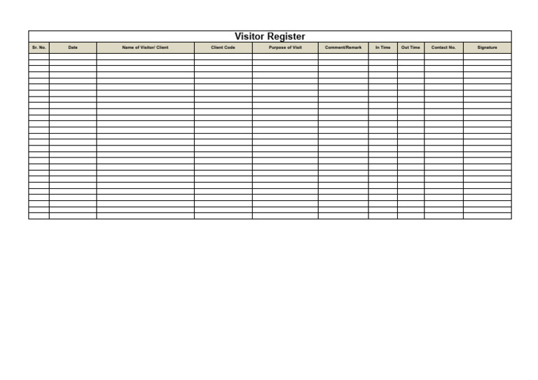 Visitor Register Format PDF