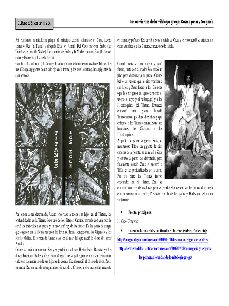 Cosmogonía y Teogonía y mito de Prometeo y Pandora juntos PDF