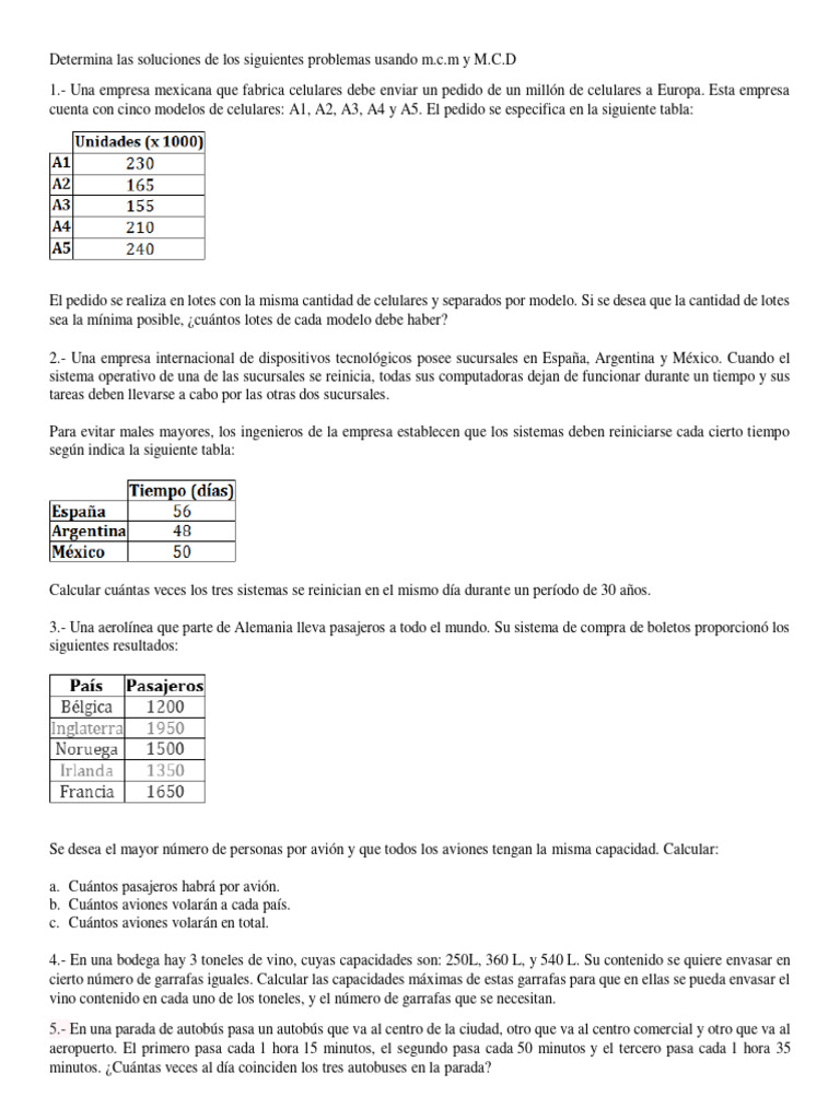 Problemas de m.c.m y M.C.D | PDF