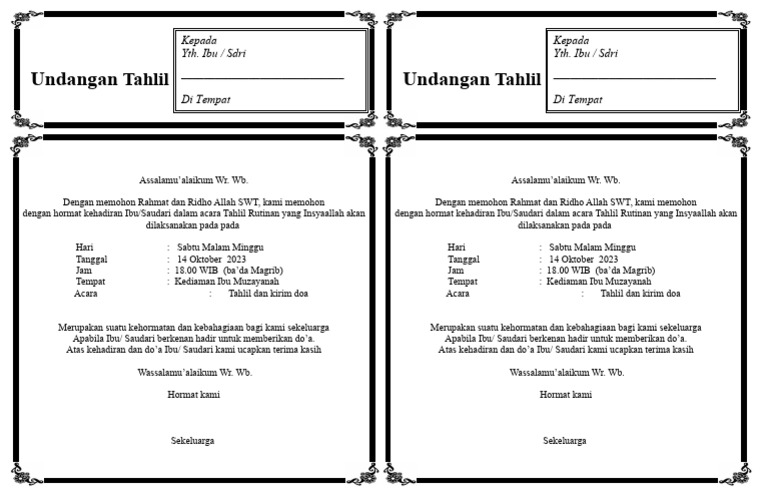 Undangan Tahlil 40 Hari | PDF