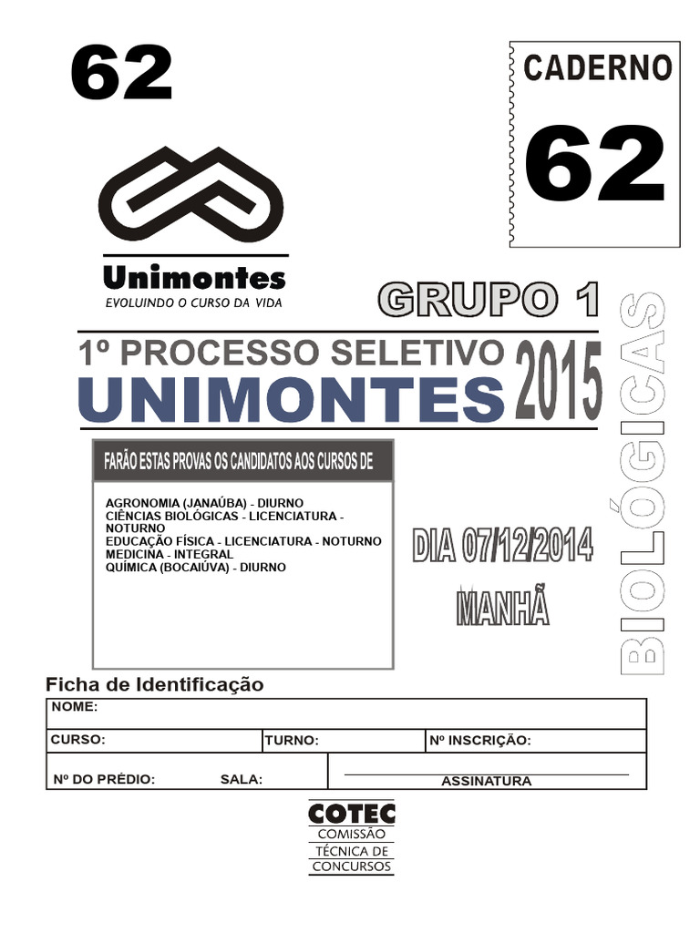 Prova Unimontes 2015 1 Pdf Tempo Mol Unidade