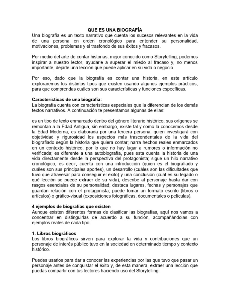 Características y tipos de biografía | PDF | Autobiografías | Biografía
