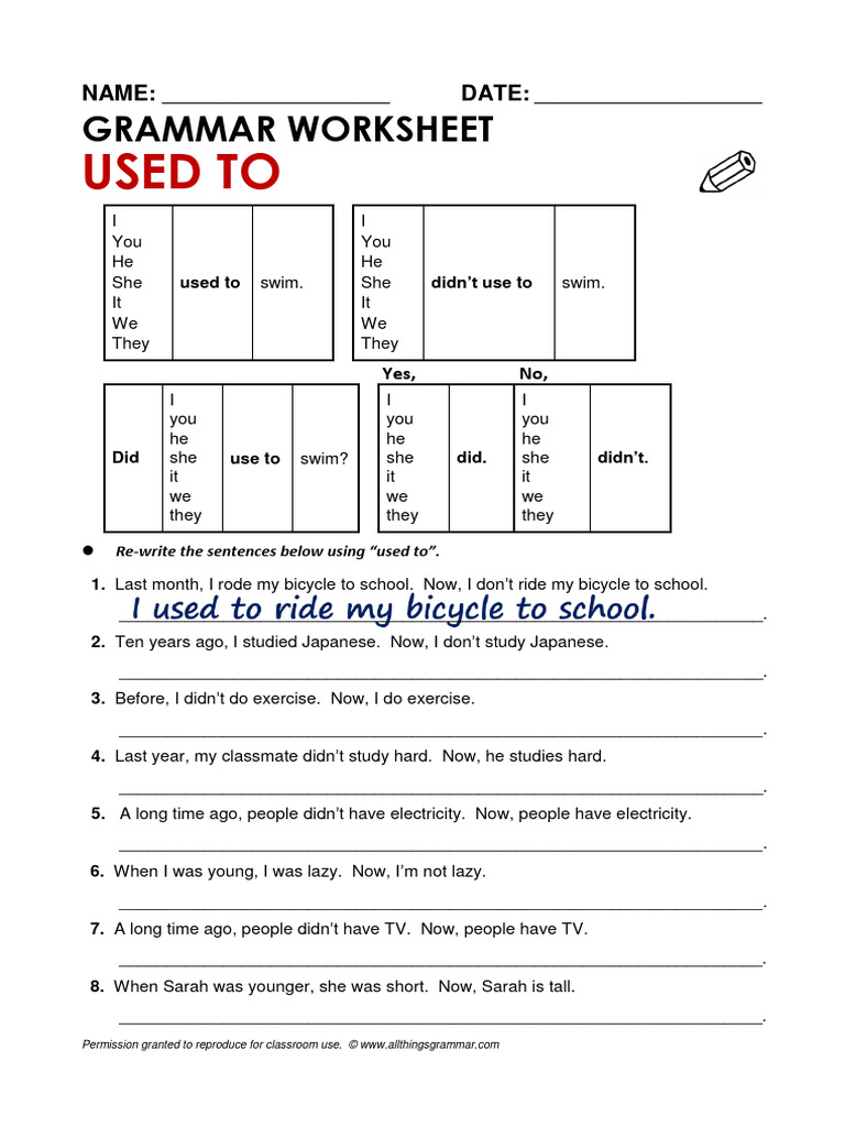 Used To Grammar Worksheet | PDF