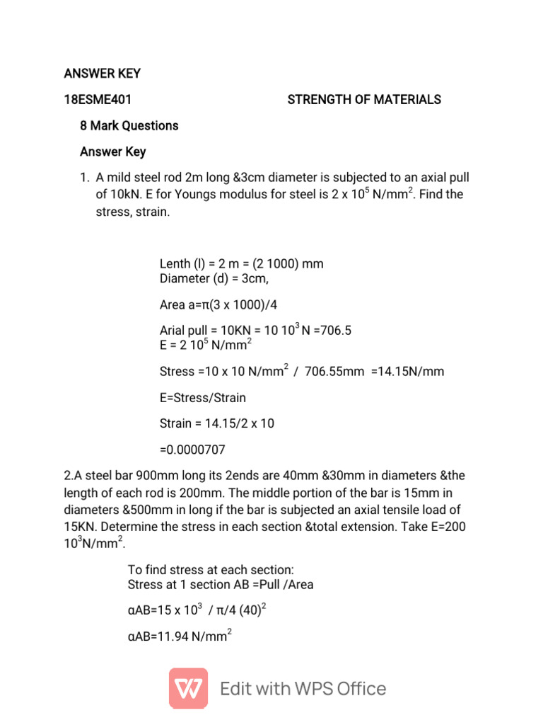 Strength of Materials Answer Key | PDF | Bending | Beam (Structure)