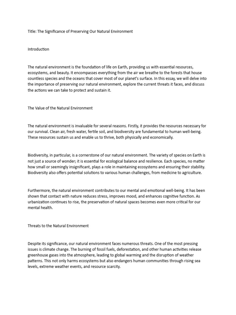 Preserving Our Natural Environment | PDF | Natural Environment ...